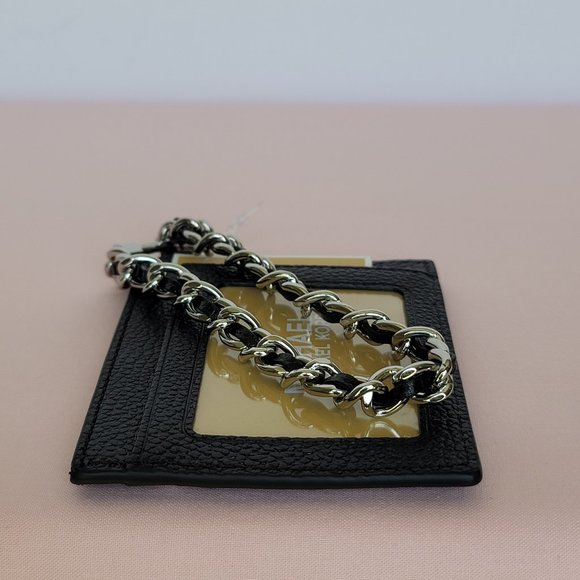 MICHAEL KORS Jet Set Small ID Pebbled Leather Chain Card Holder Case- Black⭐ - Picture 12 of 16